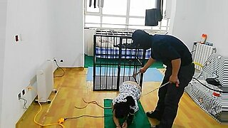 Chinese sissy gagged and caged for hardcore fucking